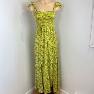 Tiare Hawaii Naturals Women's One Size Yellow Blue Sundress Maxi Dress Floral